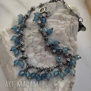 Bransoletka - zawieszki z akwamarynu II, srebro oksydowane, 925