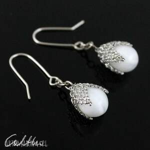 białe w siateczce - kolczyki - Caltha biżuteria