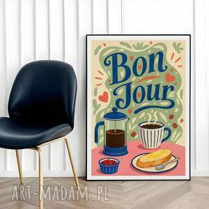 Plakat Kawa Bonjour 61x91 cm - ilustracja do salonu i kuchni (Hogstudio)