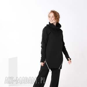 tunika bluza długa czarna z zamkami bawełniana ze stójką, plus size, duże