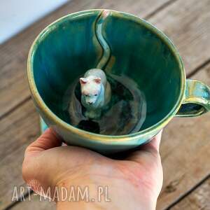 Prezent Filiżanka z kotem - Leśne jeziorko - rękodzieło - ok 320ml