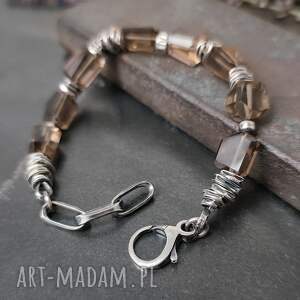 Prezent Bransoletka z bryłek kwarcu dymnego, srebro oksydowane