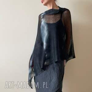 Prezent Elegancka narzutka lniana ciemna z kapką jasnego, ponczo