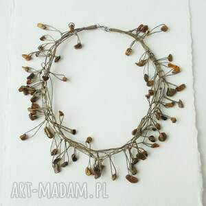 tygrysie oko naszyjnik lniany unikat prezent, biżuteria naturalna