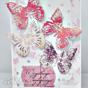 pastelowe motyle, kartka, urodziny, imieniny życzenia, scrap scrapbooking