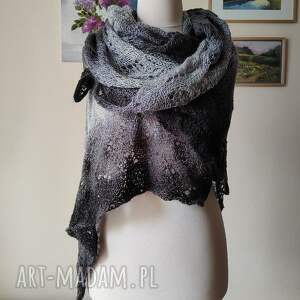 ręcznie na drutach - olbrzymi, miły, stylowy szal z alpaką