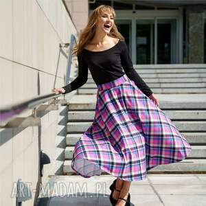 spódnica z kieszeniami finezja różowa kratka, bawełna, singiel jersey