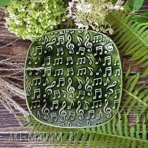 patera z nutami - butelkowa zieleń, prezent dla muzyka motyw muzyczny nuty nutki