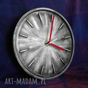 handmade zegary zegar srebrny metaliczny, cichy, płynny mechanizm, 24 cm, rzeźba