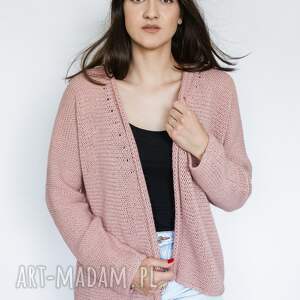 swetry rozpinany sweter z wełny alpaki w kolorze brudnego różu, wiosenny