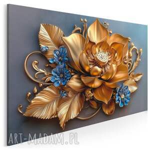obraz na płótnie - kwiat bukiet art deco glamour złoty 120x80 cm 128101