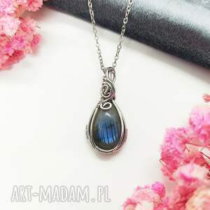 naszyjnik labradoryt mini stal chirurgiczna wisiorek handmade wirewrapping, biżuteria