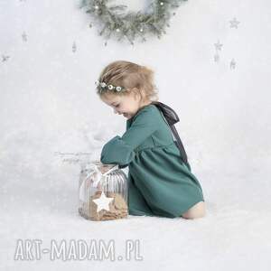 sukienka z bufkami zielona - noeli dla dziecka ubranka
