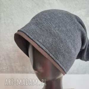 Czapka damska szaro brązowa smerfetka na podszewce rozmiar uniwersalny