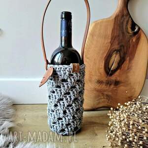 kosz na wino ze sznurka bawełnianego, naturalna siatka wino, boho dekoracje