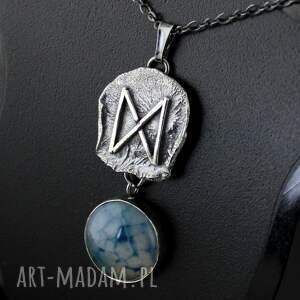 runa dagaz z agatem wężowym - srebrny amulet przemiany, talizman przemiany, amulet