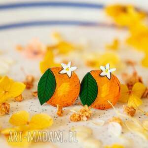 klipsy pomarańcze, owocowa biżuteria, lekkie na uszy, owocowe kolczyki