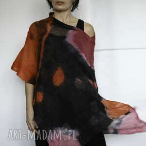 handmade poncho czerwono czarne pończo