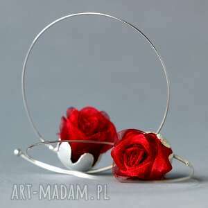 shambala srebrne kolczyki koła różyczki, duże czerwone róże na kole