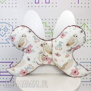 hand-made dla dziecka poduszka motylek sowa w kwiatach biel