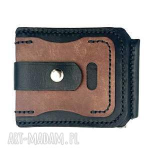 portfel czarno brązowy ze skóry ręcznie uszyty portfe na klips
