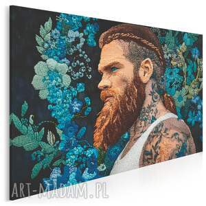 Obraz do salonu - PORTRET BRODACZA W KWIATACH - 70x50 cm (129701)