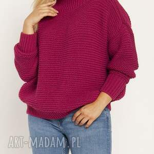 obszerny sweter z golfem - swe246 amarantowy mkm, sweter, na jesień