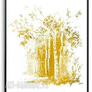 grafika w ramie złote drzewa 30x40 białym tle piękne eleganckie