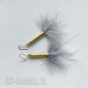 piórko kolczyki mosiądz, zmatowione