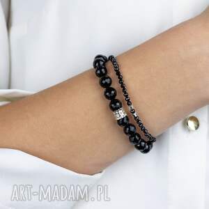 zestaw bransoletek ze spinelu, onyksu i srebra stay true to yourself, try again (elegancka)