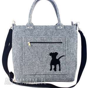 handmade na ramię puppy on grey pocket/strap