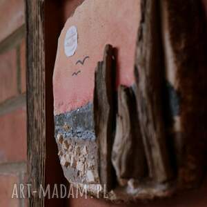 obraz ceramiczny w drewnianej ramie zachód słońca, morze