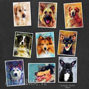 psy w akwareli - zestaw 9 grafik rozmiarze 13x18 cm pies, ilustracja