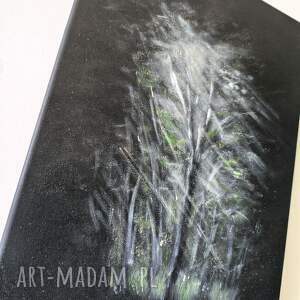kkjustpaint sekret nocy obraz olej las 30x40 srebro mgła tajemnica noc mrok