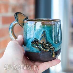 Prezent Duży kubek z grzybkami handmade | Forest moss brown | ok 430ml