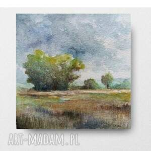 Oryginalny pejzaż akwarelowy 15x15 cm