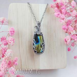 Naszyjnik z labradorytem na stali chirurgicznej - ręcznie robiony wire wrapping