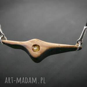 naszyjnik - wiąz i oliwin, pirografia, wood jewellery, wisiorek, upominek