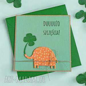 Dużo szczęścia urocza, uniwersalna kartka słonik, koniczynka