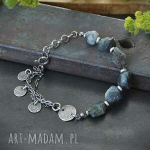 Bransoletka handmade z niebieskim turmalinem i srebrem 925