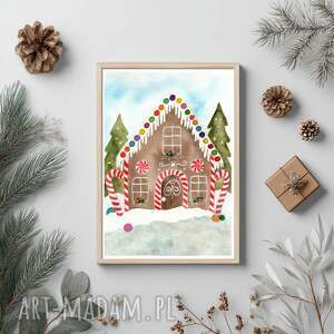 upominki świąteczne A5. Piernikowy domek, akwarela