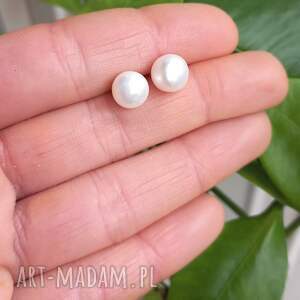 Kolczyki sztyfty naturalne białe perły fi 8 mm, srebro 925