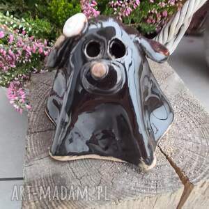 Ceramiczny duch-pies - czarny lampion handmade na Halloween