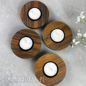 cztery drewniane świeczniki egzotyczne na tealighty pomysł prezent