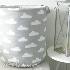wielki 50cm kosz na zabawki organizer - szare chmurki - betulli dla dziecka pokoik