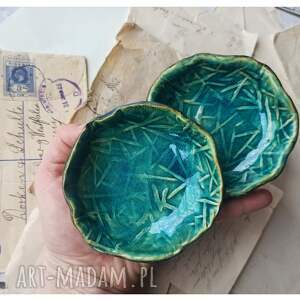 ręcznie zrobione ceramika miseczki turkusowe z wzorem strukturalnym