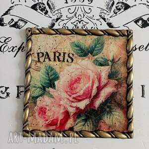 Dekoracyjny obrazek z różami Paris, decoupage, farmhouse, róże
