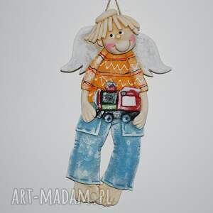 Prezent Ciuchcia czeka - aniołek z masy solnej, dekoracja