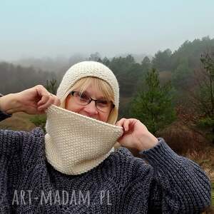 czapka i komin - ecru, 100 alpaki, ciepły komplet na zimę ręcznie robione