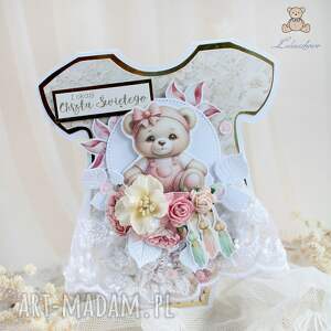 handmade scrapbooking kartki kartka body na chrzest, pamiątka chrztu "rose bear"